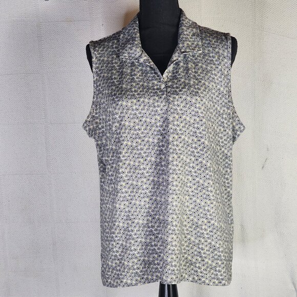 EP Pro Tops - EP Pro Tour Tech Black White Yellow Floral Sleeveless Poly Span Golf Tank Sz XL